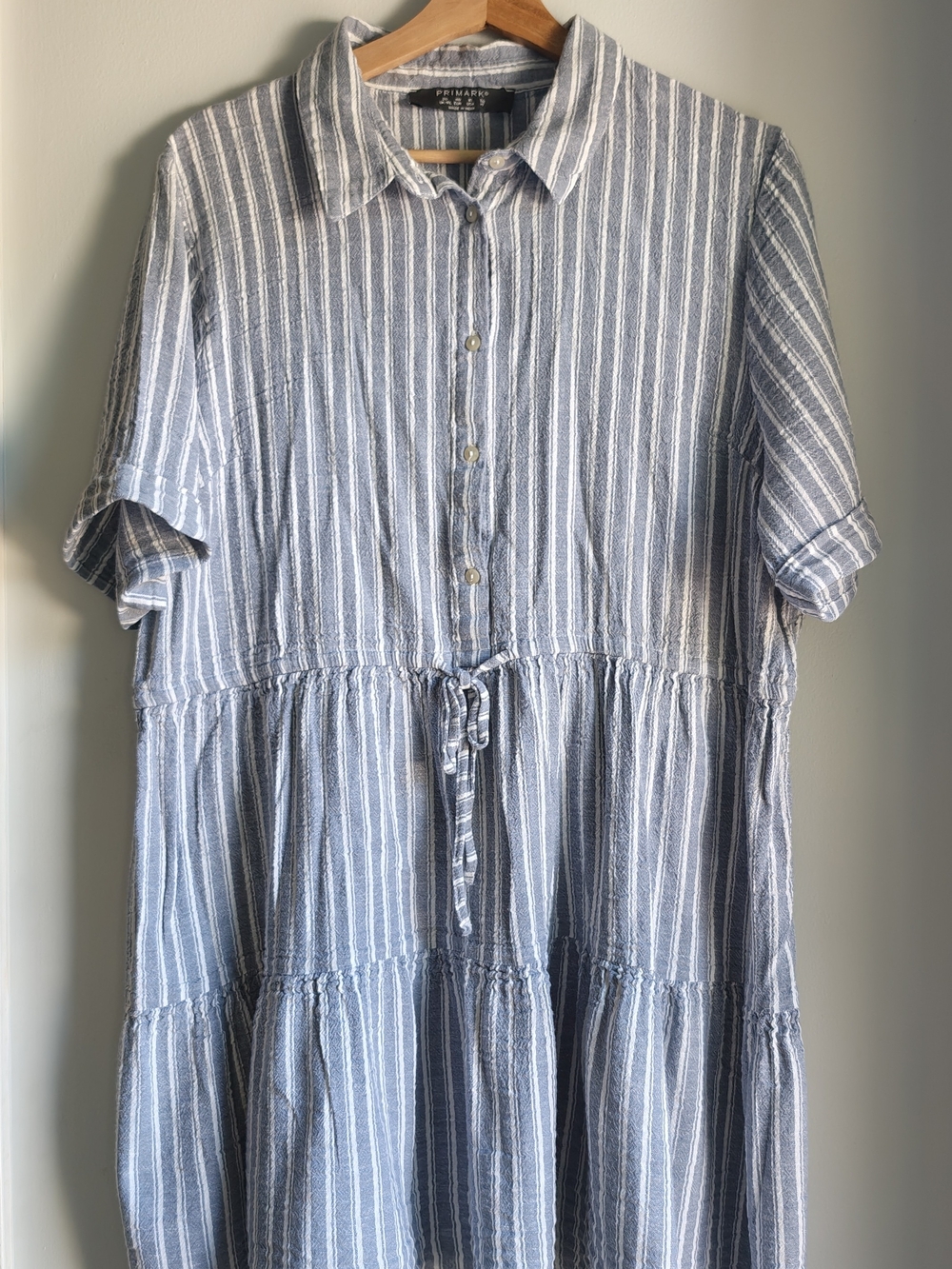 Primark Blue & White Striped Button Front Shirt Dress Size 16